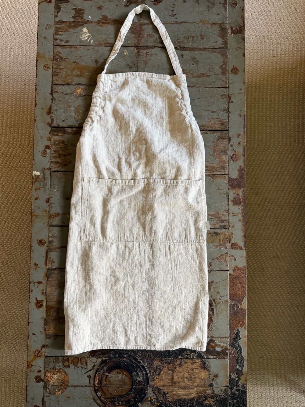 LinenQ Natural Linen Adjustable Kitchen Apron with Deep Pockets